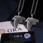 S925 silver iced out moissanite falcon bird logo pendants with rope chains presented on GRA certificate card