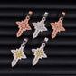 Smooth polished back view of S925 sterling silver moissanite floral cluster cross pendants in small and large sizes