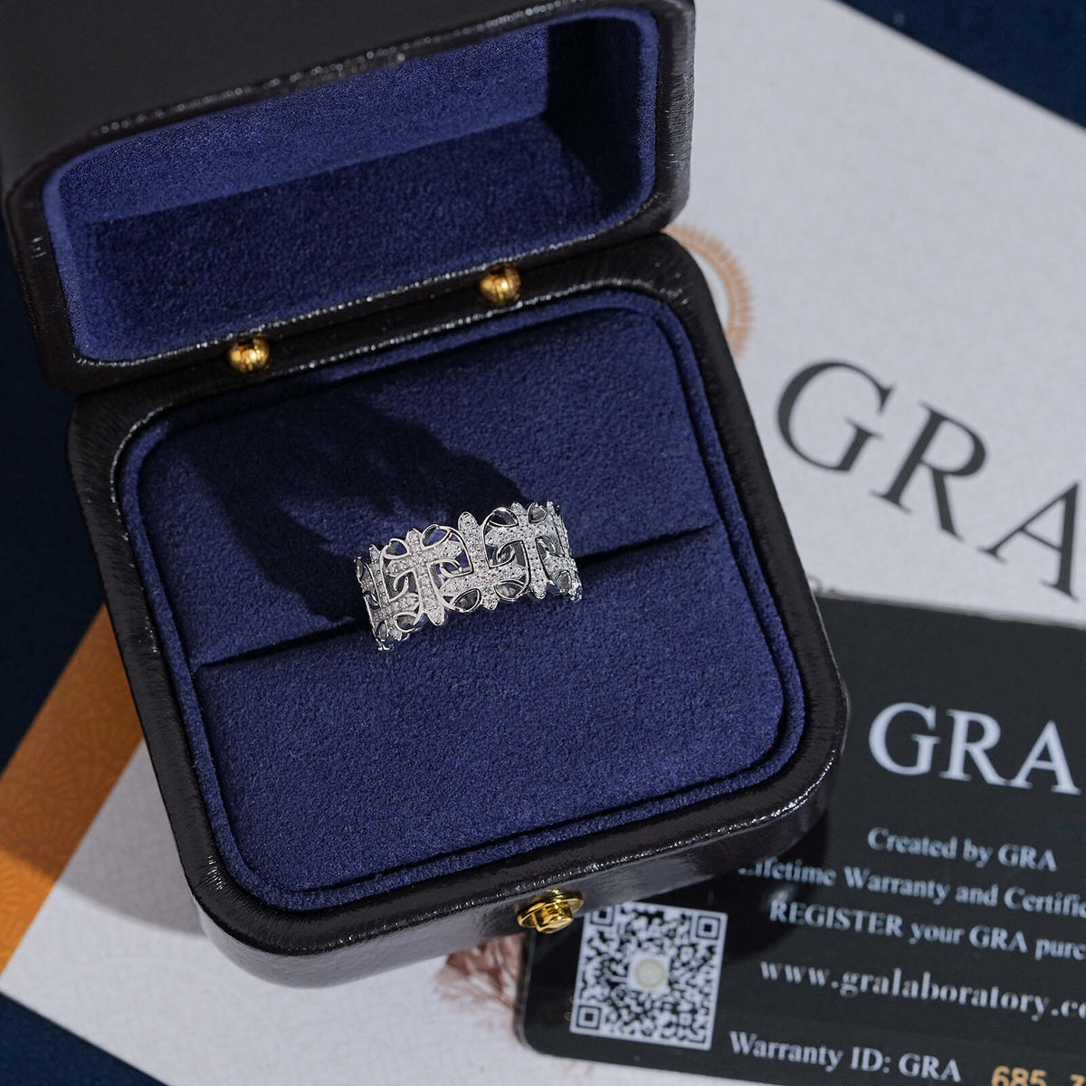 S925 silver moissanite gothic cemetery cross ring in luxury blue gift box with GRA certificate card   