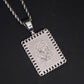 S925 silver iced out moissanite Jesus rectangular dog tag pendant with tennis chain displayed on neck bust