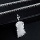 Smooth polished back view of S925 sterling silver iced out moissanite classic Jesus piece pendant on display box   