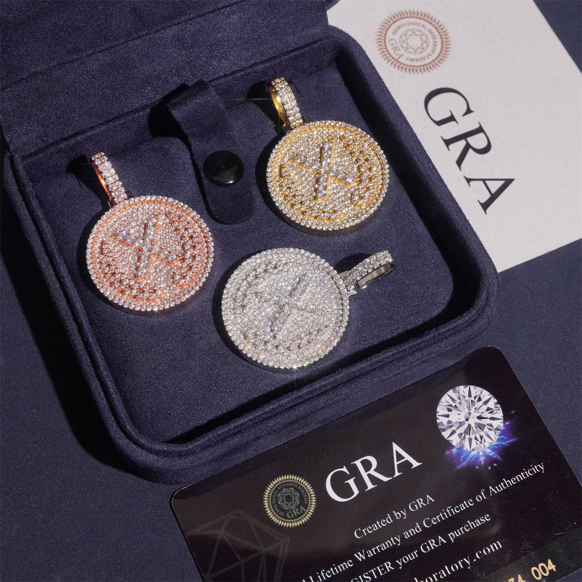 S925 silver iced out moissanite letter X medallion pendants in luxury gift box with GRA certificates