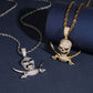 S925 silver iced out moissanite pirate skull and swords pendants in gold and silver hanging on rope chains
