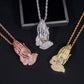 Rose gold silver and gold S925 iced out moissanite praying hands pendants hanging on rope chains