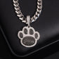 White gold S925 sterling silver iced out moissanite animal paw print pendant with cuban chain on leather box