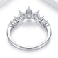 Close-up of the smooth back band and S925 hallmark on silver moissanite tiara crown ring.