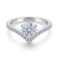 Front view of six-prong round diamond v-shape chevron ring showing S925 LD1.35ct engraving.