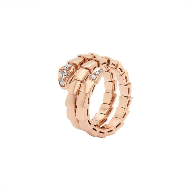 BVLGARI Serpenti Viper 18K White Gold & Pavé Diamond 2-Coil Ring
