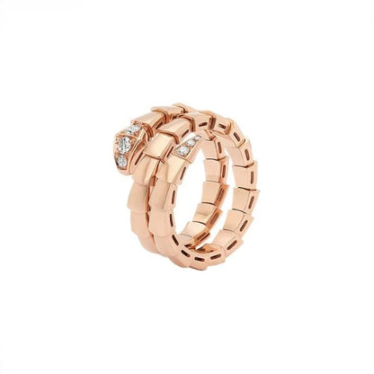 BVLGARI Serpenti Viper 18K White Gold & Pavé Diamond 2-Coil Ring