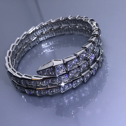 Zerra Jewelry BVLGARI Serpenti Viper Double bracelet with pave diamonds, featuring intricate serpent design and sparkling gemstone accents.