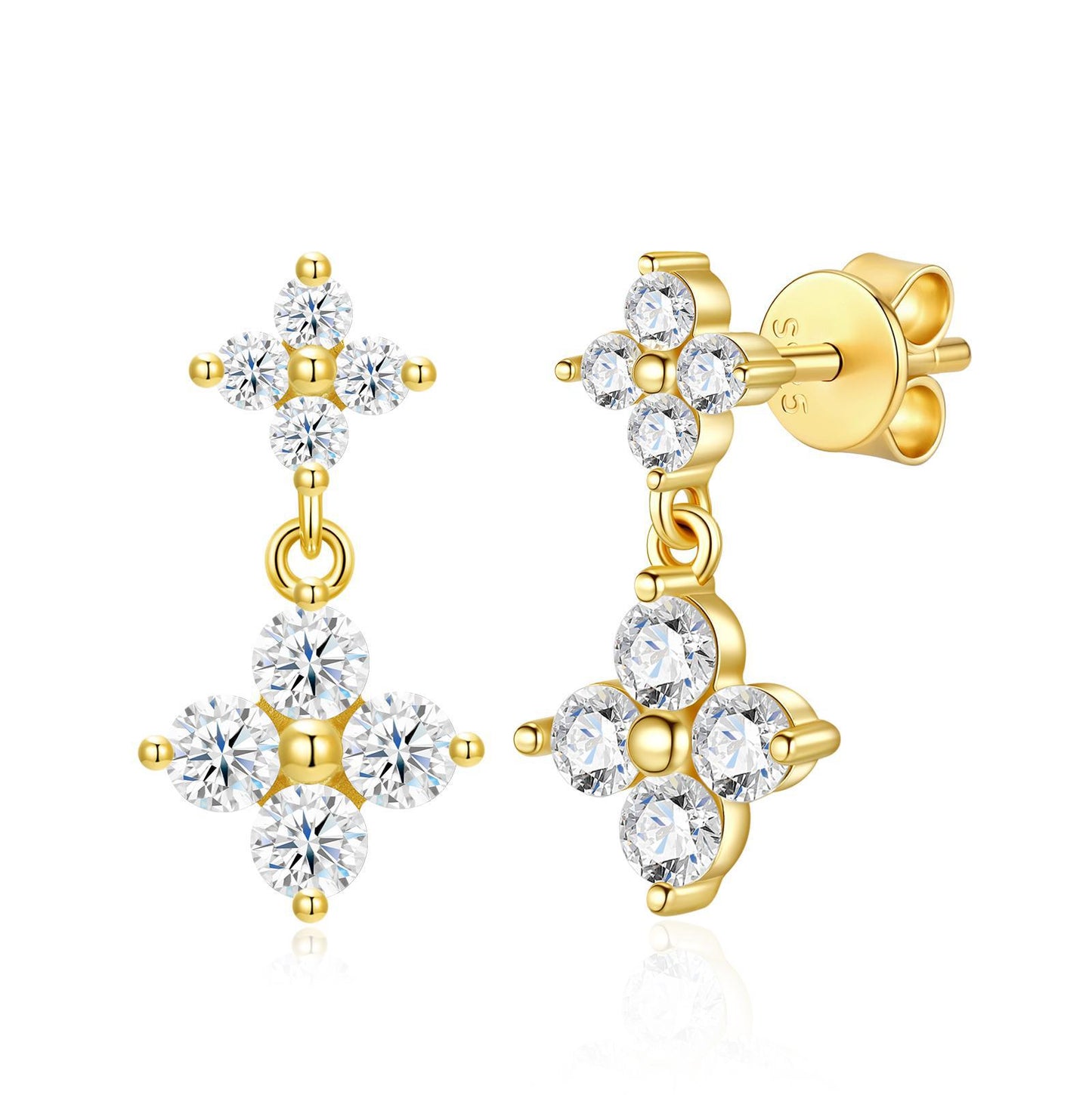 Round Cut Moissanite Floral Cross Dangle Earrings