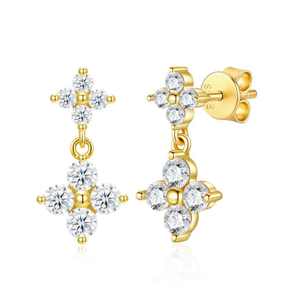 Round Cut Moissanite Floral Cross Dangle Earrings