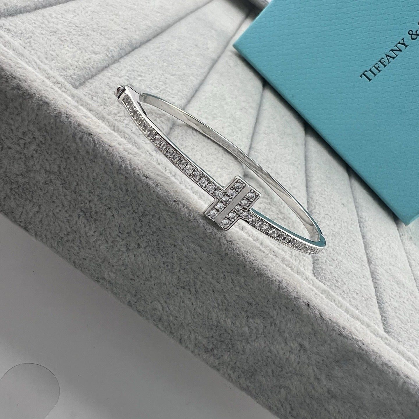 Tiffany T Diamond Hinged Wire Bangle Bracelet
