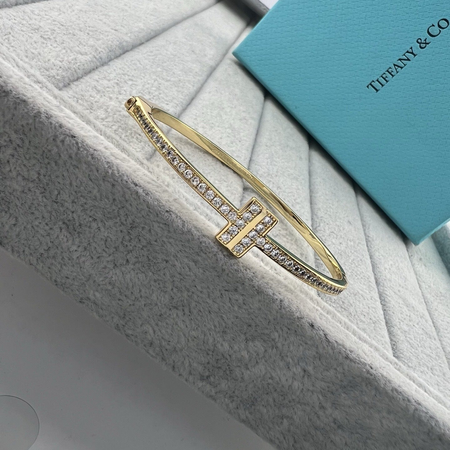 Tiffany T Diamond Hinged Wire Bangle Bracelet