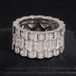 Angled view showing inner hollow pattern of three row watch link moissanite wide ring