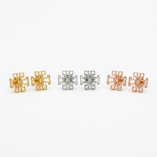 Tory Burch Britten Logo Stud Earrings in 18k gold-plated brass featuring a cut-out Double T design