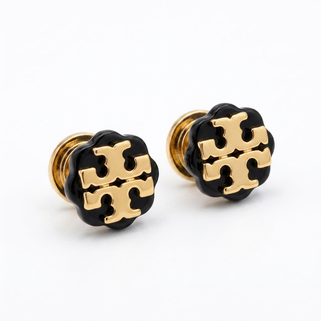 Tory Burch Double Tone Stud Earrings featuring a mixed metal gold and silver Double T logo