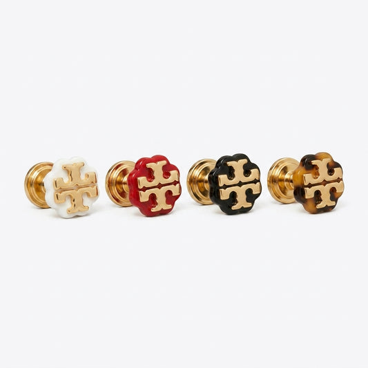 Tory Burch Double Tone Stud Earrings featuring a mixed metal gold and silver Double T logo