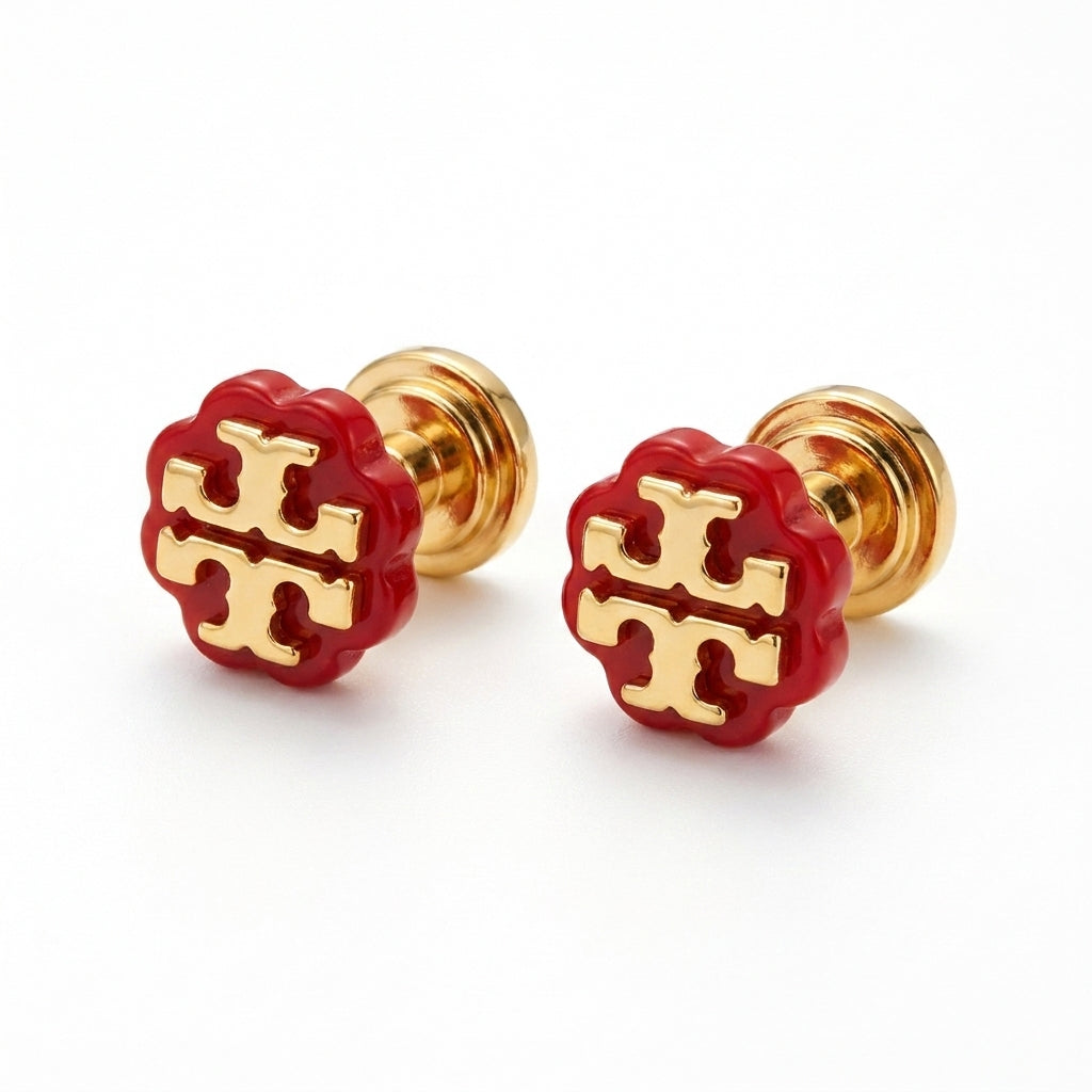 Tory Burch Double Tone Stud Earrings featuring a mixed metal gold and silver Double T logo