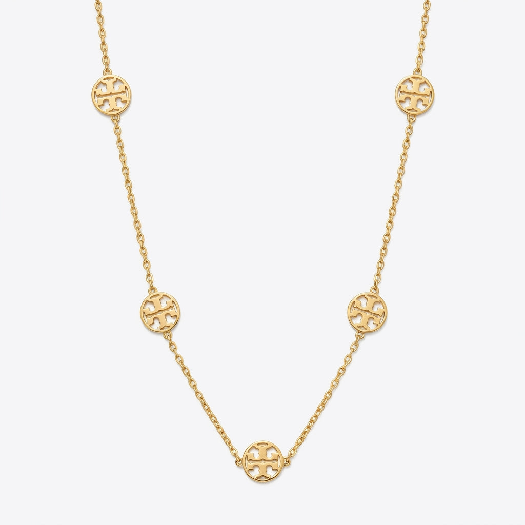 Tory Burch Gold Delicate Logo Necklace featuring a thin chain and polished Double T pendant
