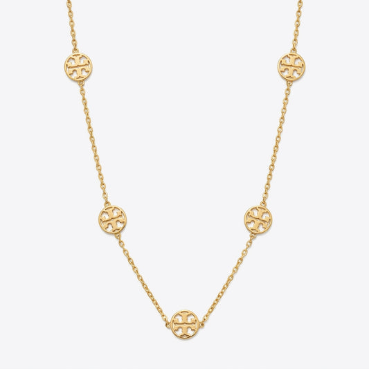 Tory Burch Gold Delicate Logo Necklace featuring a thin chain and polished Double T pendant