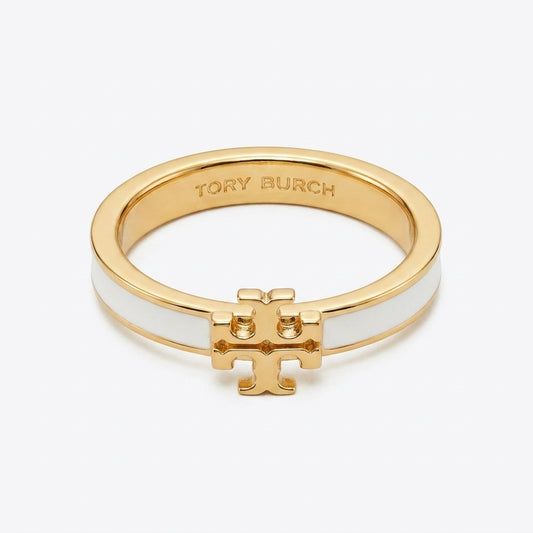 Tory Burch Icon Enamel Ring in 18k gold finish with black enamel inlay and Double T logo