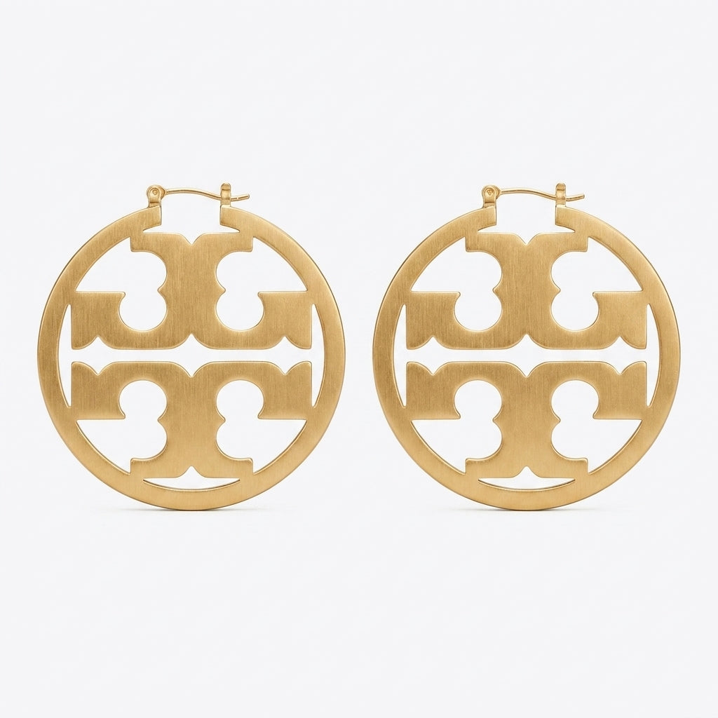 Tory Burch Icon Hoop Earrings in 18k gold-plated brass with integrated Double T logo