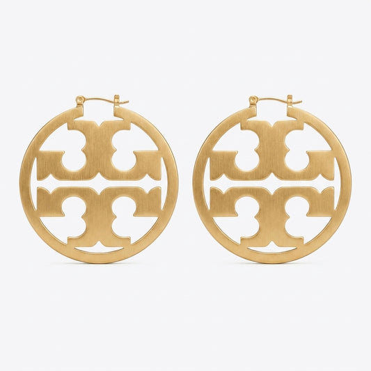Tory Burch Icon Hoop Earrings in 18k gold-plated brass with integrated Double T logo