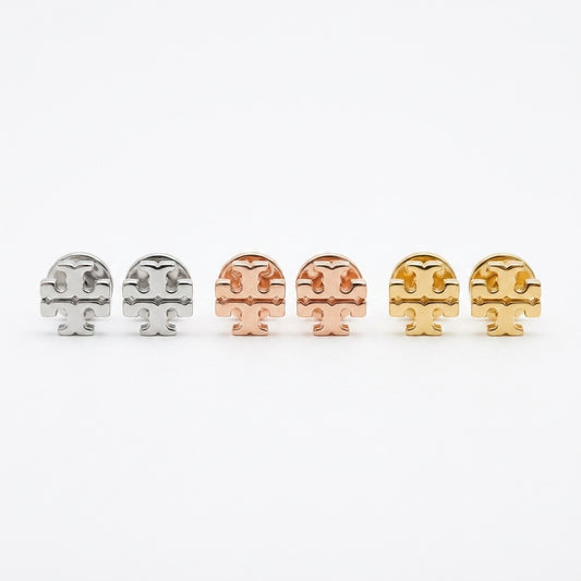 Tory Burch Icon Stud Earrings in 18k Gold Plated 925 Sterling Silver, Double T Logo Design