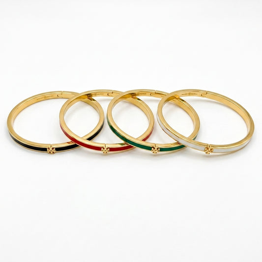 Tory Burch Icon Thin Enamel Bracelet in gold-tone with black enamel inlay and iconic Double T logo