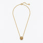 Tory Burch Kira Flower Pendant Necklace in 18k gold-plated brass with Mother of Pearl and Chevron logo