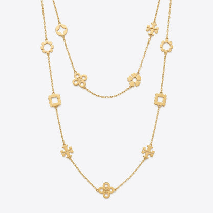 Tory Burch Kira Gold Clover Necklace in 18k gold-plated brass with Double T logo