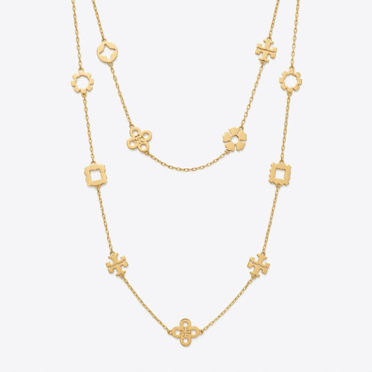 Tory Burch Kira Gold Clover Necklace in 18k gold-plated brass with Double T logo