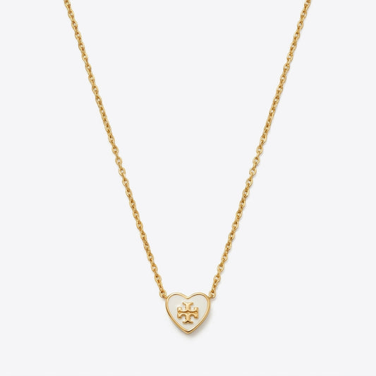 Tory Burch Kira Heart Pendant Necklace in 18k gold-plated brass featuring Double T logo
