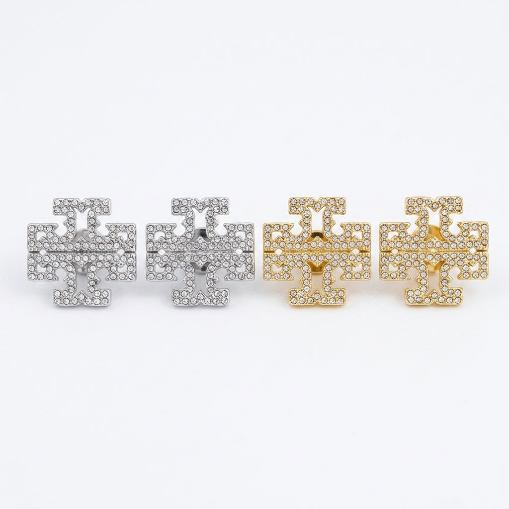Tory Burch Kira Pavé Crystal Chevron Stud Earrings in gold-tone with shimmering micro-crystals