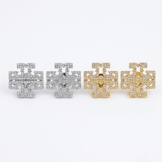 Tory Burch Kira Pavé Crystal Chevron Stud Earrings in gold-tone with shimmering micro-crystals