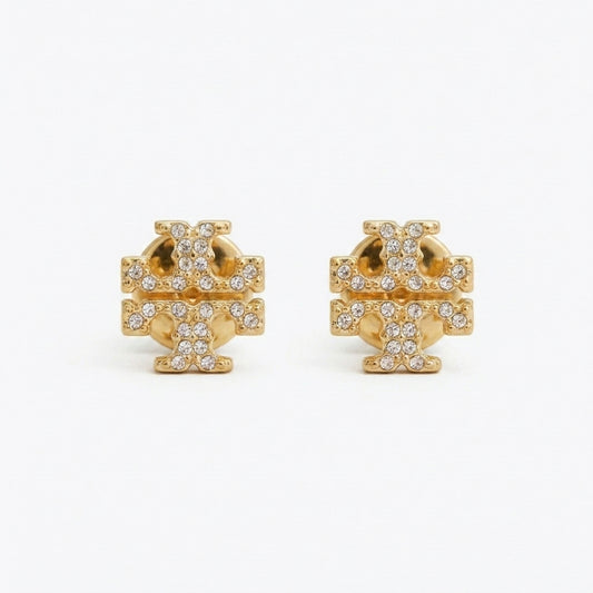 Tory Burch Kira Pavé Stud Earrings in 18k gold-plated brass with sparkling crystal accents