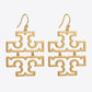 Tory Burch Large Logo Earrings in polished gold-tone, oversized Double T statement studs