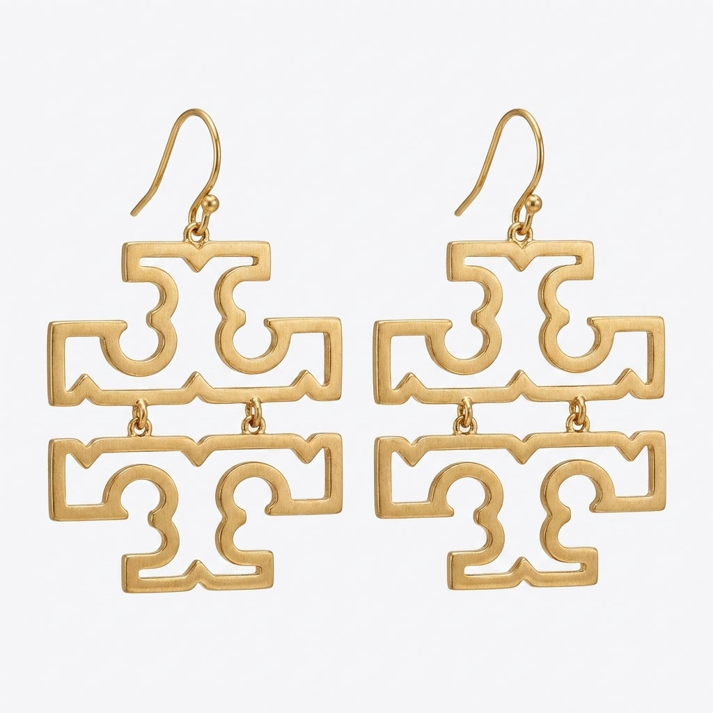 Tory Burch Large Logo Earrings in polished gold-tone, oversized Double T statement studs