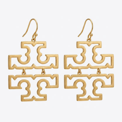 Tory Burch Large Logo Earrings in polished gold-tone, oversized Double T statement studs