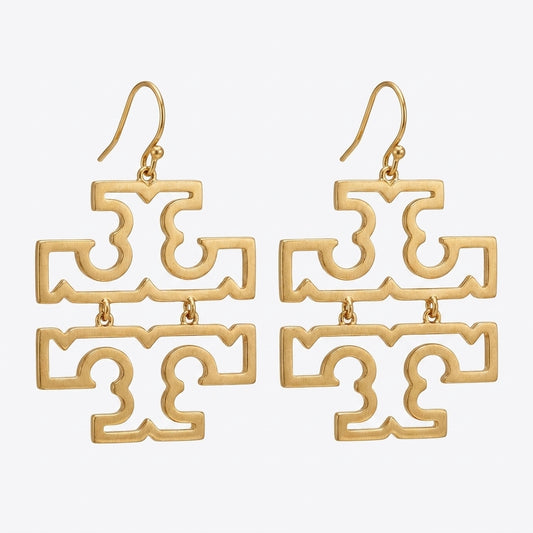 Tory Burch Large Logo Earrings in polished gold-tone, oversized Double T statement studs