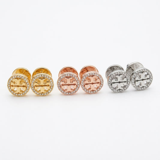 Tory Burch Miller Pave Stud Earrings in 18k gold-plated brass with micro-pave crystal circle