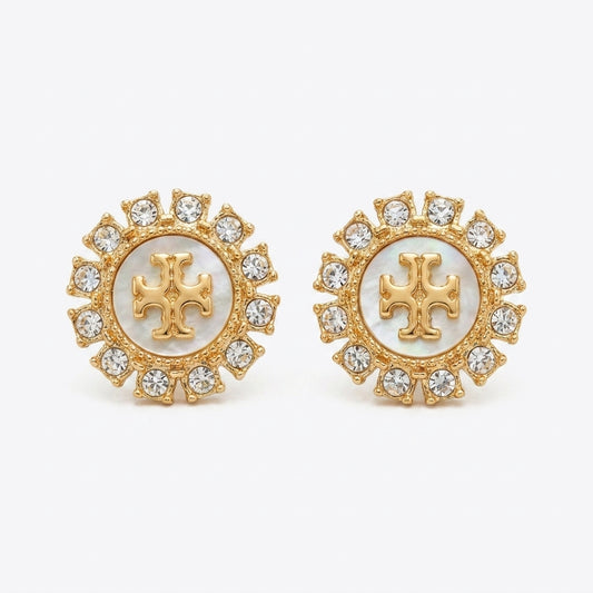 Tory Burch Moondance Crystal Stud Earrings in gold featuring celestial moon and star motifs
