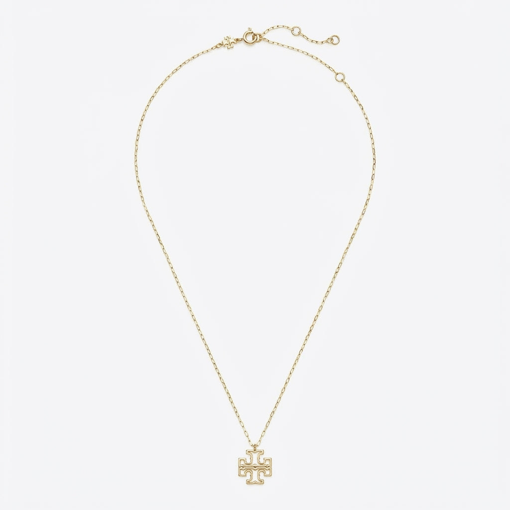 Tory Burch Moondance Double T logo pendant necklace in gold for women minimalist designer jewelry