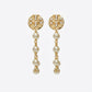Tory Burch Moondance Pearl and Chain Earrings in gold-tone finish with a signature Double-T logo and drop pearl.