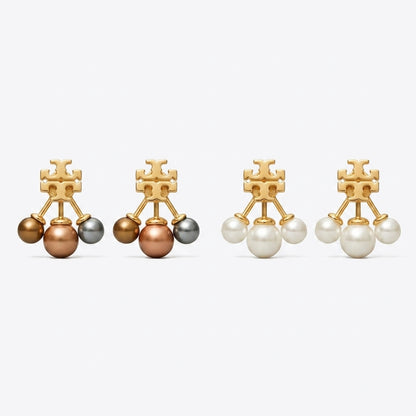 Tory Burch Moondance Pearl Front-Back Earrings in gold finish with celestial star and moon motifs