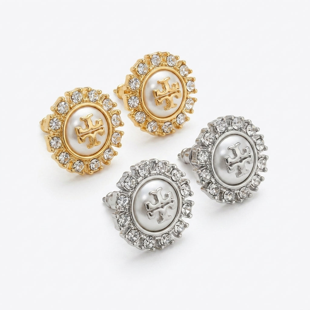 Angled side view of Moondance Crystal Studs showing the 3D celestial shapes and shimmering crystals