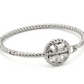 Tory Burch Rope Logo Hinged Cuff Bracelet in gold-tone, featuring a textured twisted rope design