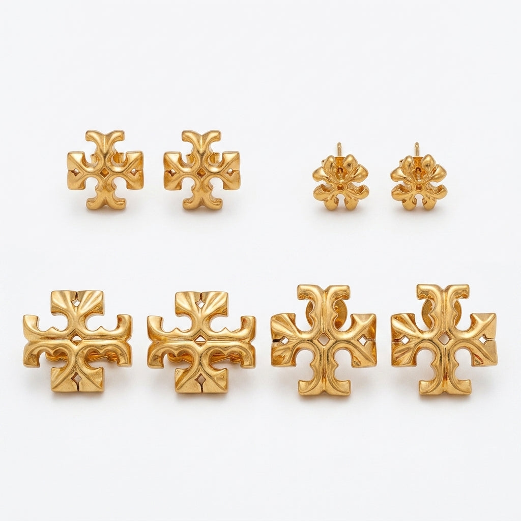 Tory Burch Roxanne Large Stud Earrings in polished gold-tone, bold statement jewelry design