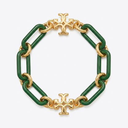 Tory Burch Roxanne Short Chain Bracelet in gold-tone finish with sculptural links and Double T logo